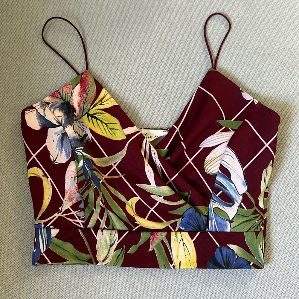 Cropped Floral Burgundy Top